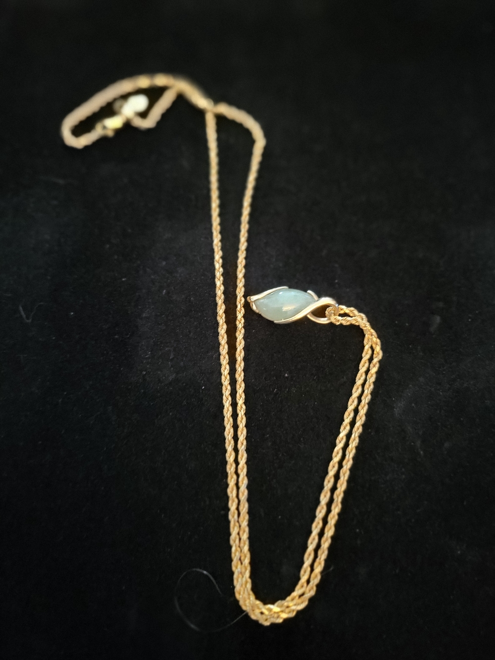 Gold 24 Inch 14 K Necklace with Jade Green Stone